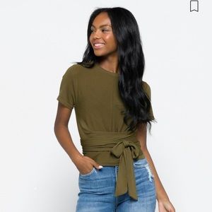 Modern Citizen Crop Wrap Top in Olive Size M